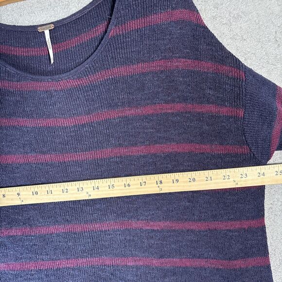 Free People Sweater Womens Oversized Size XS Navy Blue Stripes Coastal Lagenlook - Picture 9 of 16